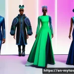 Home 15 메타버스에서의 정체성 정치 - **A bustling, futuristic digital fashion marketplace where a diverse group of highly customized avat...
